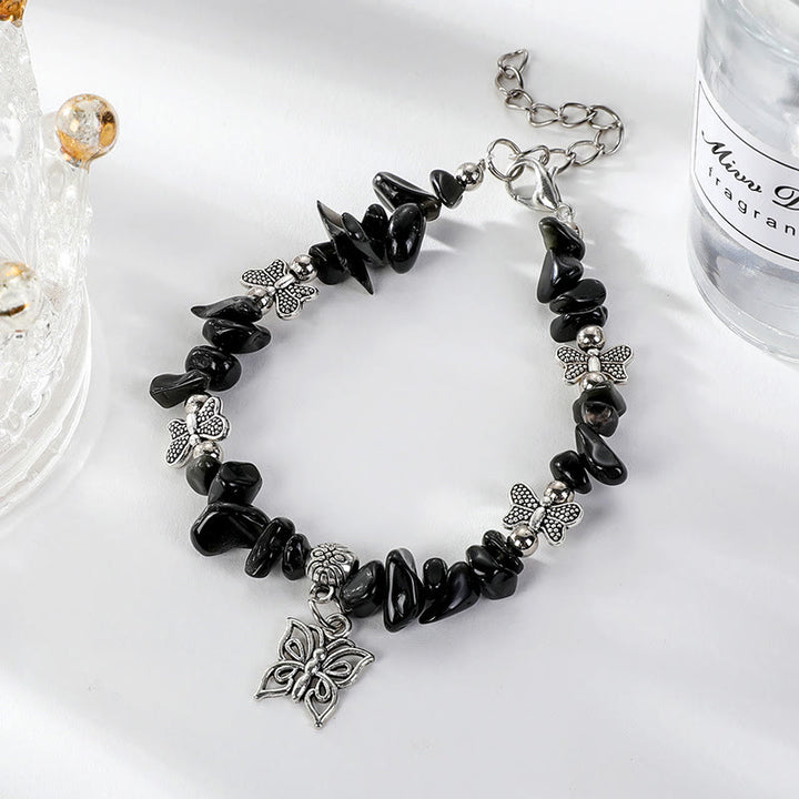 Olivenorma Colorful Crystal Rubble Butterfly Charm Bracelet - Obsidian - image 12