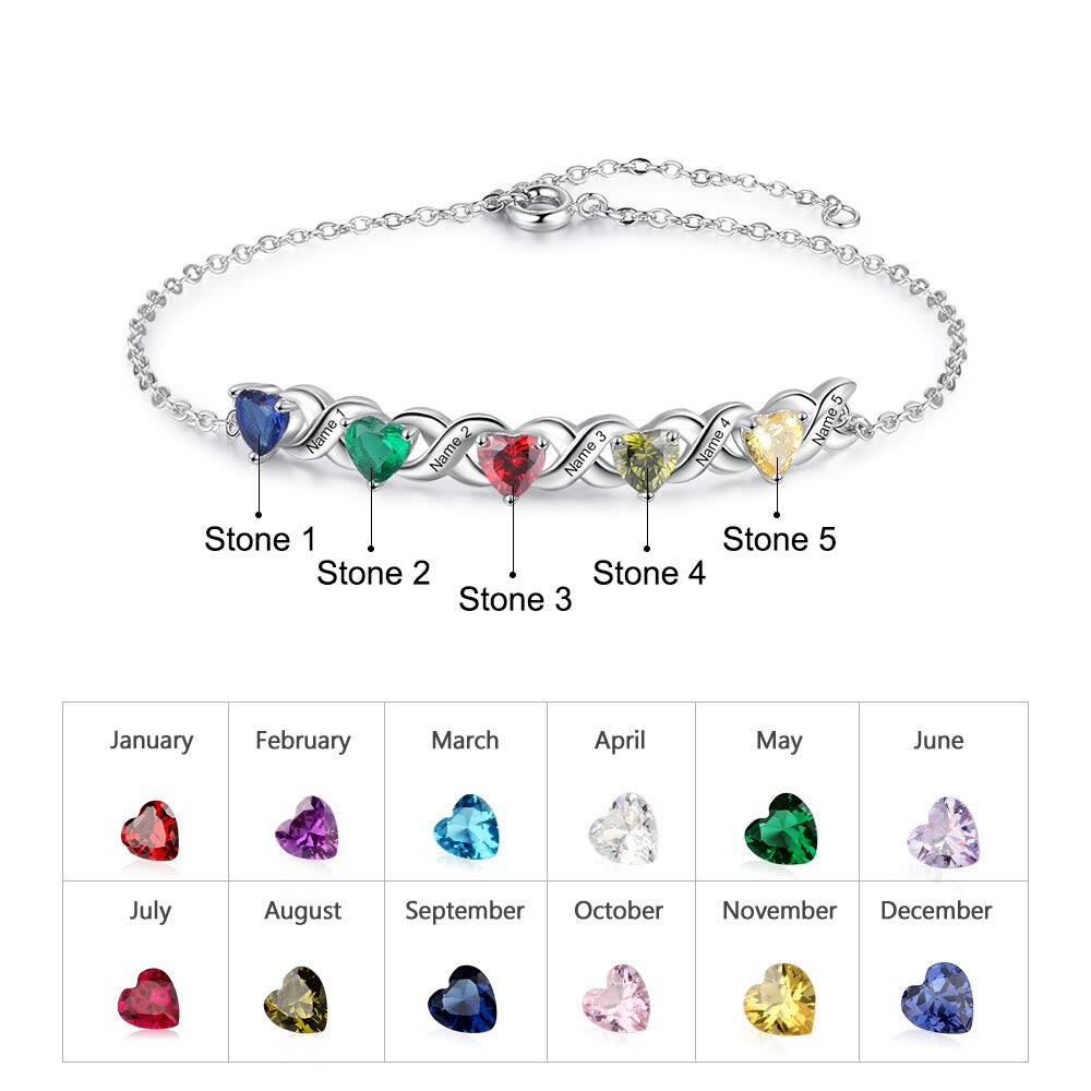 Olivenorma Custom Engraved Mothers Birthstone Bracelet - Silver - 5 Birthstone - image 4