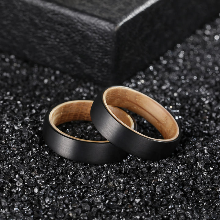 Olivenorma 6mm Whiskey Barrel Wood Black Tungsten Ring - image 4