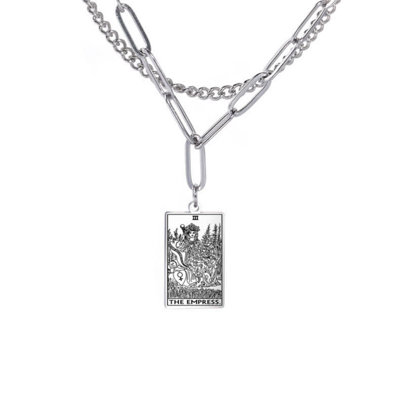 Olivenorma Tarot Card Double Chain Necklace - Silver - The Empress - image 17
