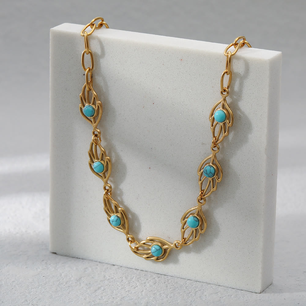 Olivenorma Turquoise Leaf Shape Stainless Steel 18K Necklace - image 2