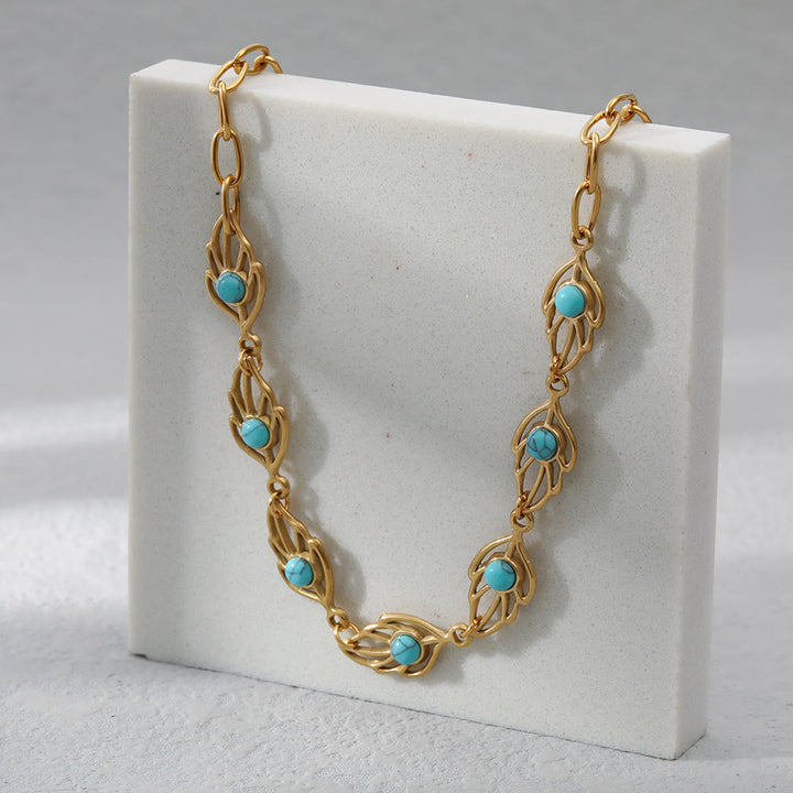 Olivenorma Turquoise Leaf Shape Stainless Steel 18K Necklace - image 2