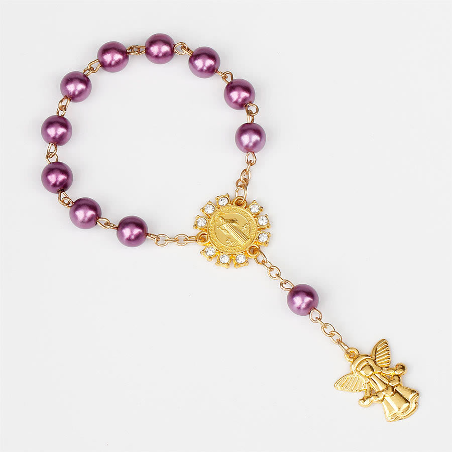 Olivenorma 8mm Golden Angel Christianity Pendant Rosary Bead Bracelet - Purple - image 9