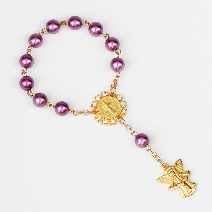 Olivenorma 8mm Golden Angel Christianity Pendant Rosary Bead Bracelet - Purple - image 9