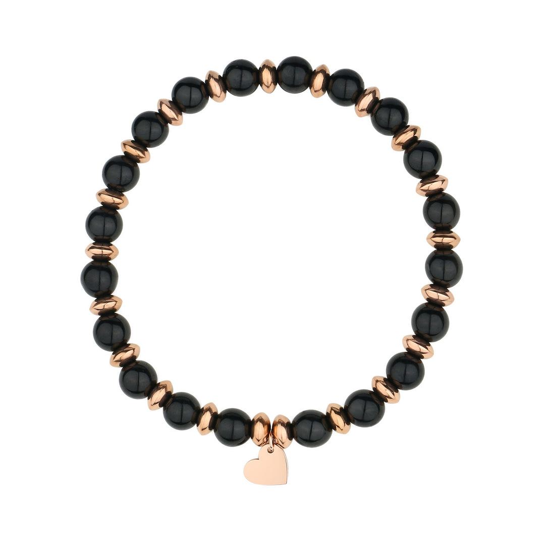 Olivenorma Natural Crystal Beaded Metal Heart Piece Pendant Bracelet - Obsidian - image 5