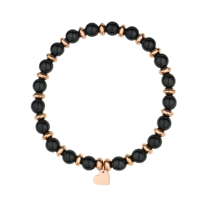 Olivenorma Natural Crystal Beaded Metal Heart Piece Pendant Bracelet - Obsidian - image 5