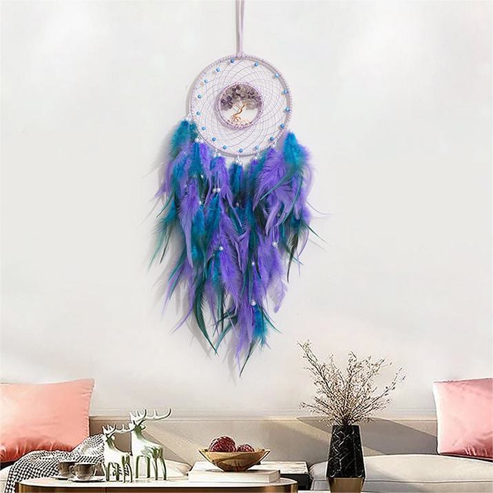 Olivenorma Crystal Tree Of Life Feather Glow Dream Catcher - Turquoise&Amethyst - Without Lights - image 6
