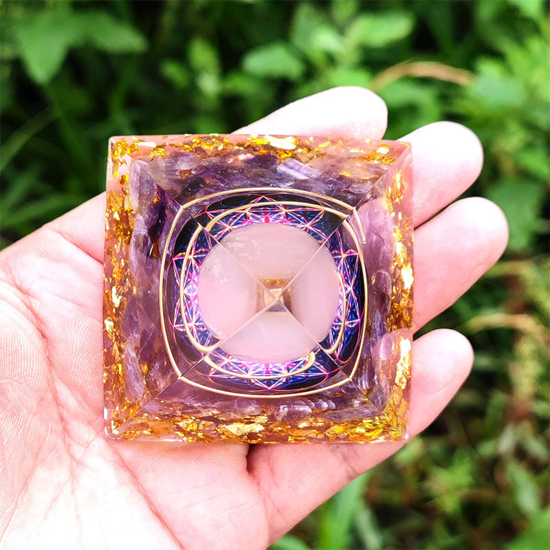 Olivenorma Amethyst with Rose Quartz Orgone Pyramid - image 2