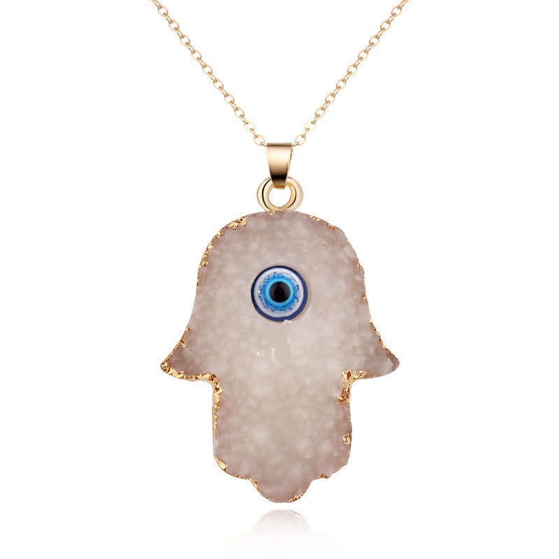 Olivenorma Hamsa Evil Eye Obsidian Clear Crystal Necklace - Clear Crystal - image 4