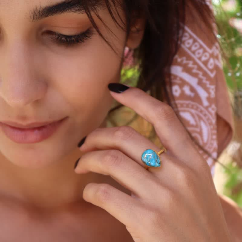 Olivenorma Copper Turquoise Tear Drop Ring - image 2