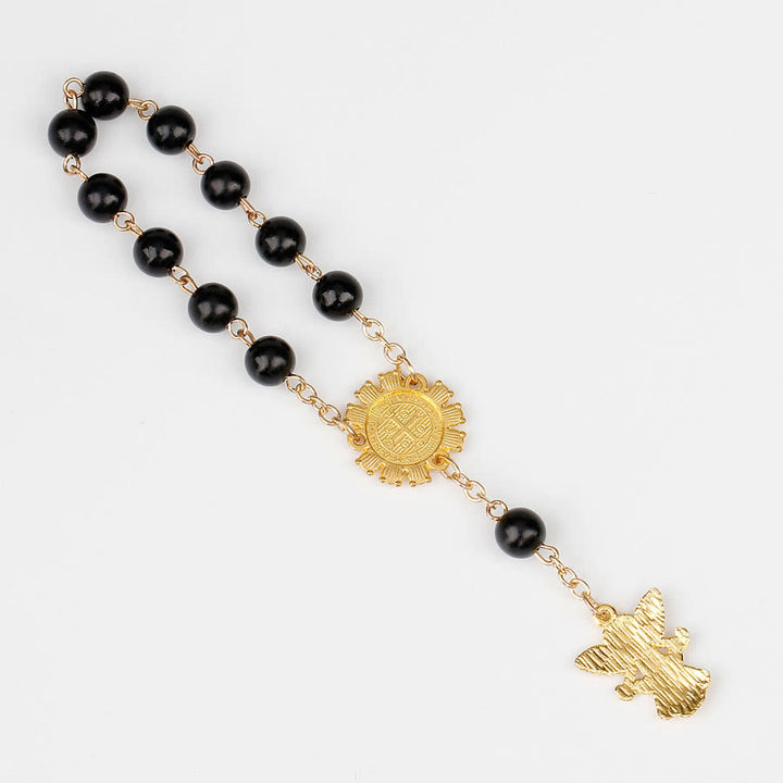 Olivenorma 8mm Golden Angel Christianity Pendant Rosary Bead Bracelet - Black - image 1
