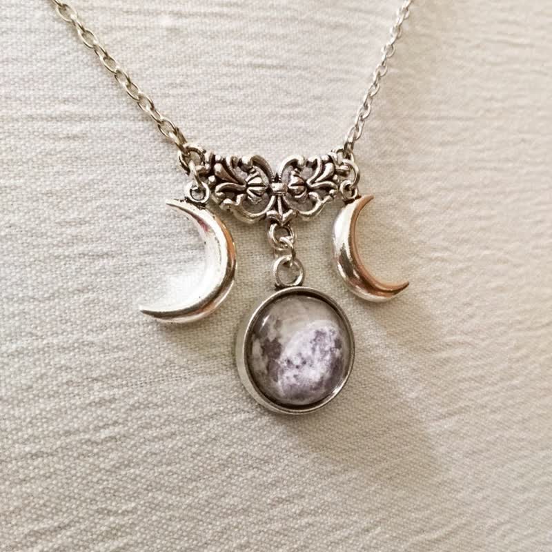 Olivenorma Vintage Double Crescent Moon Glass Necklace - image 1