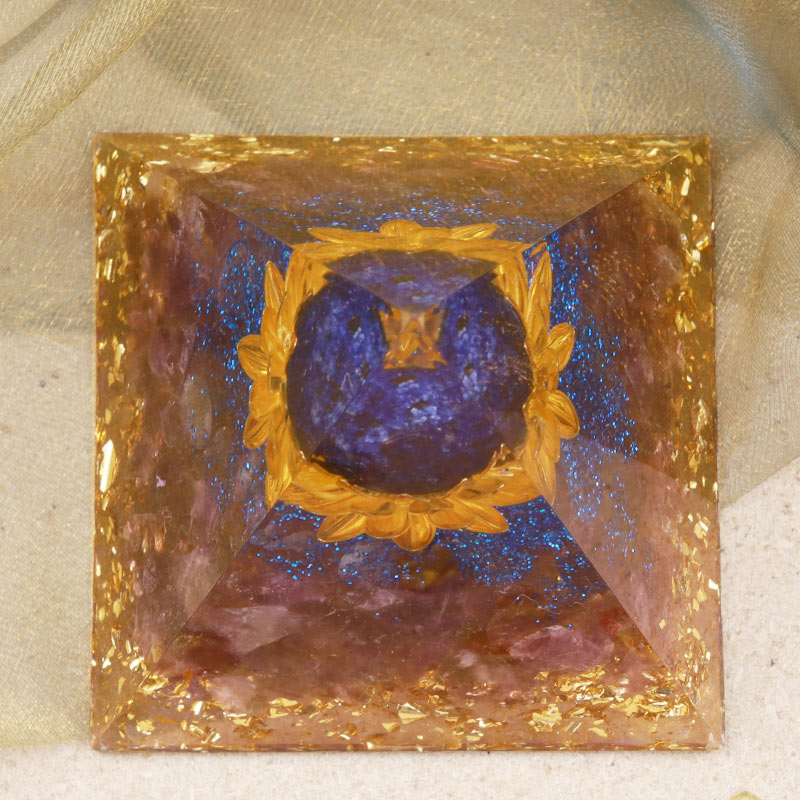 Olivenorma Amethyst Lapis Lazuli Lotus Symbol Orgone Pyramid - image 3