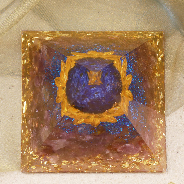 Olivenorma Amethyst Lapis Lazuli Lotus Symbol Orgone Pyramid - image 3
