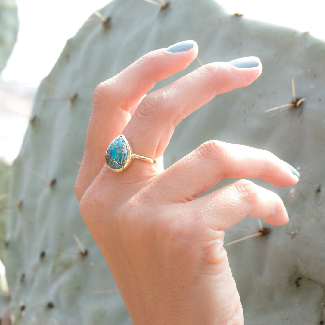 Olivenorma Copper Turquoise Tear Drop Ring - image 5
