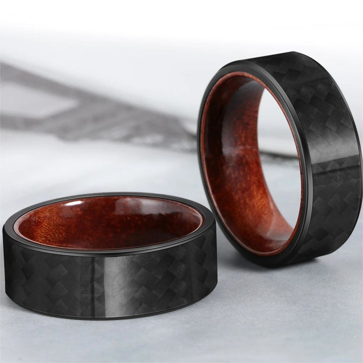 Olivenorma 8mm Black Twill Carbon Fiber Whiskey Barrel Wood Ring - image 4