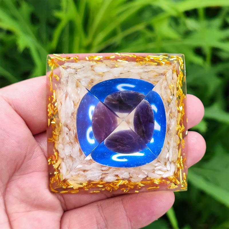 Olivenorma Amethyst with Clear Quartz Aries Zodiac Orgone Pyramid - image 1