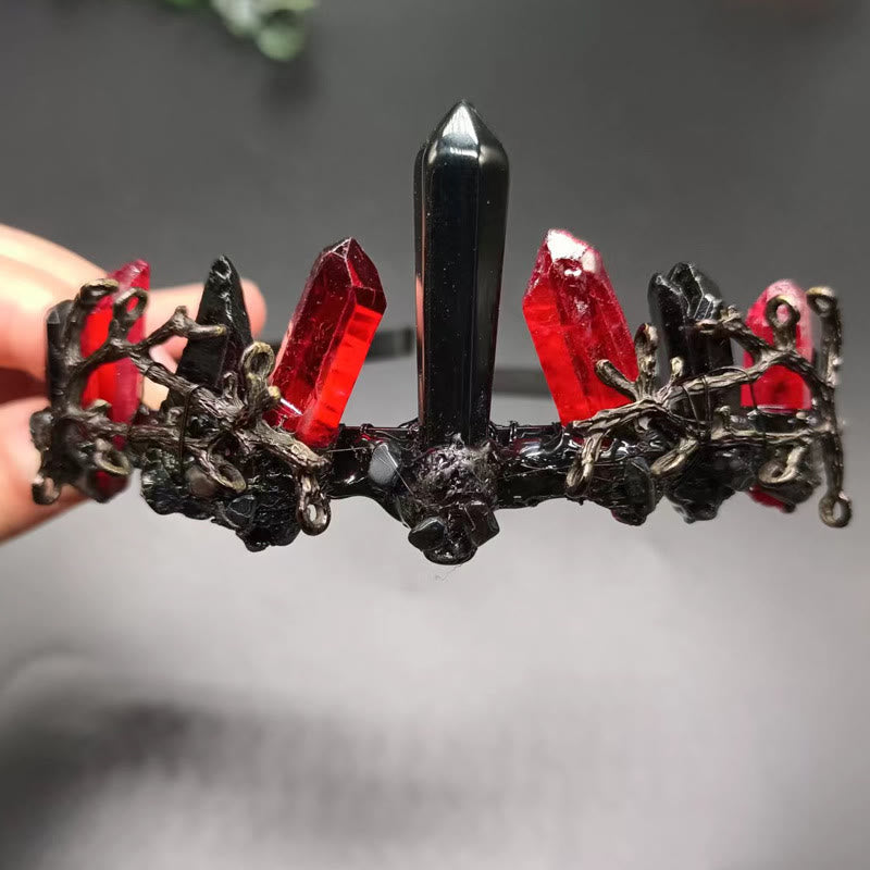 Olivenorma Natural Red Quartz Obsidian Column Crown Headband - image 4