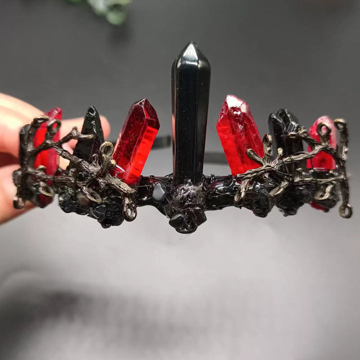 Olivenorma Natural Red Quartz Obsidian Column Crown Headband - image 4