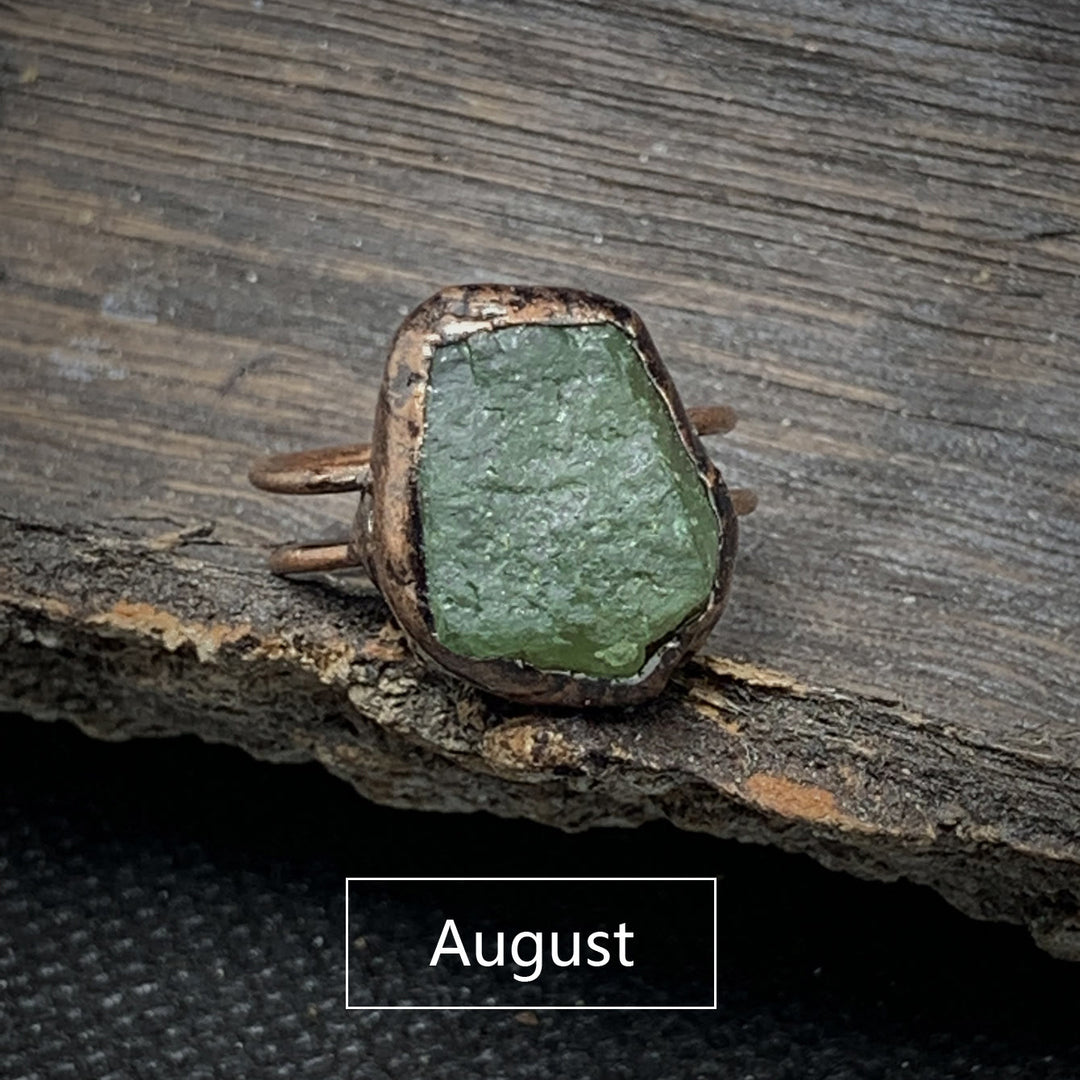 Olivenorma Natural Irregular Raw Stone Twelve Birthstone Adjustable Ring - August&Green Aventurine - image 49