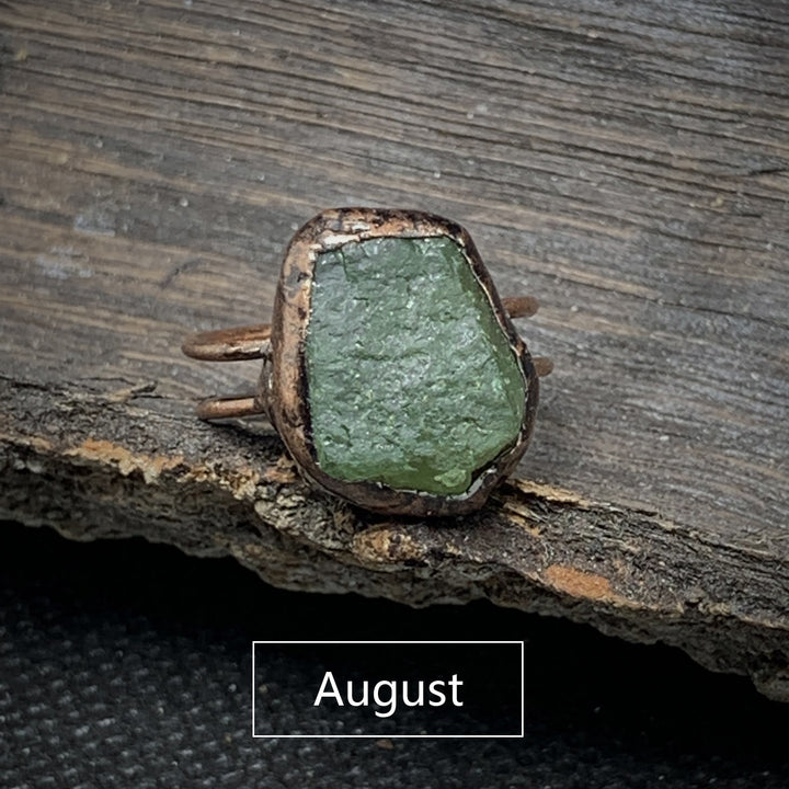 Olivenorma Natural Irregular Raw Stone Twelve Birthstone Adjustable Ring - August&Green Aventurine - image 49