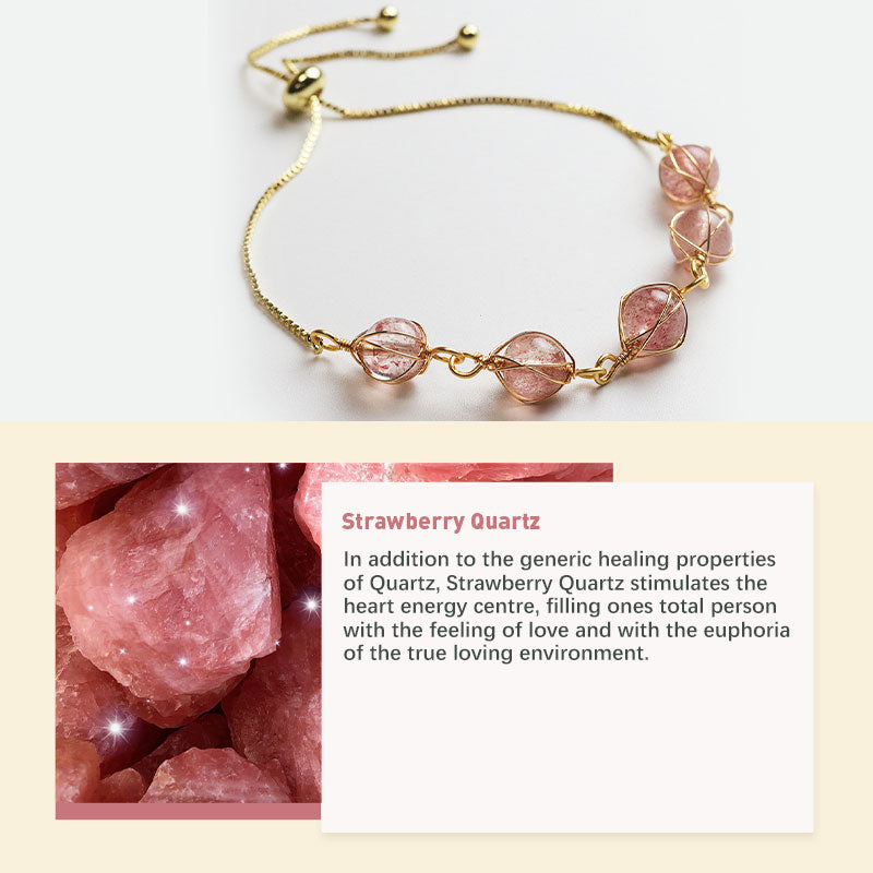Chakras Natural Crystal Stone Bracelet - Strawberry Quartz - image 3