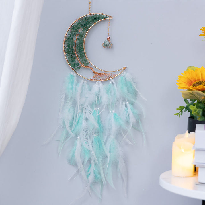 Olivenorma Natural Gravel Woven Tree of Life Moon Dream Catcher - Green Aventurine - image 52