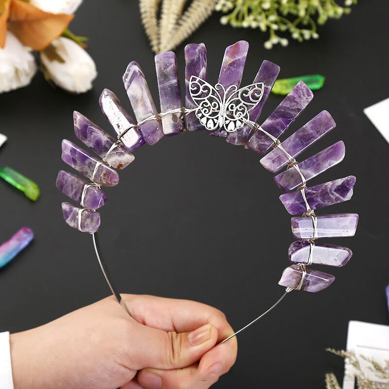 Olivenorma Three Dimensional Moon Star Flat Tube Crystal Crown - Amethyst&Butterfly - image 3