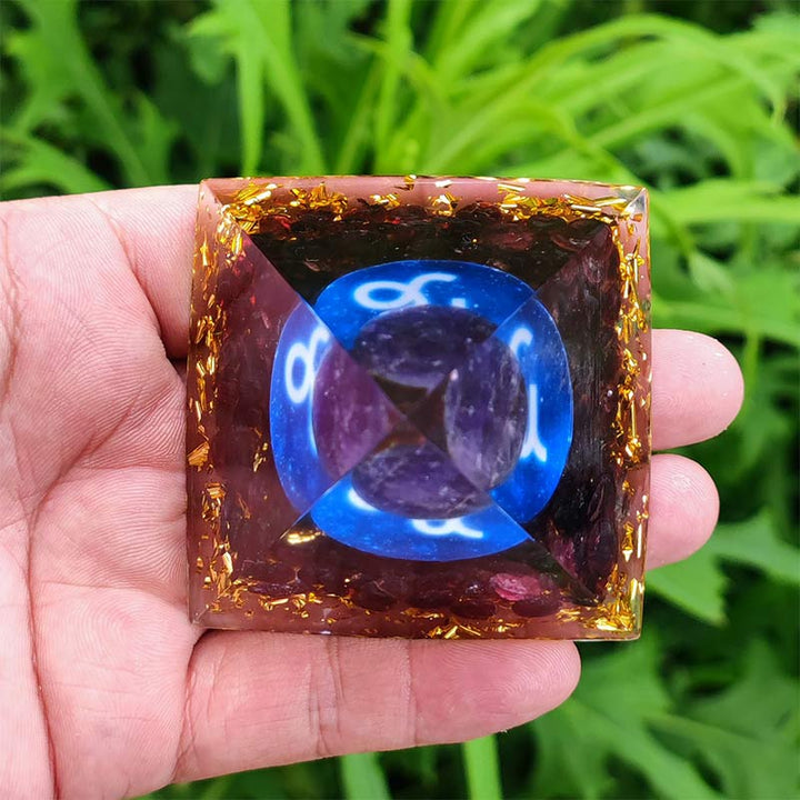 Olivenorma Amethyst with Garnet Capricorn Zodiac Orgone Pyramid - image 3