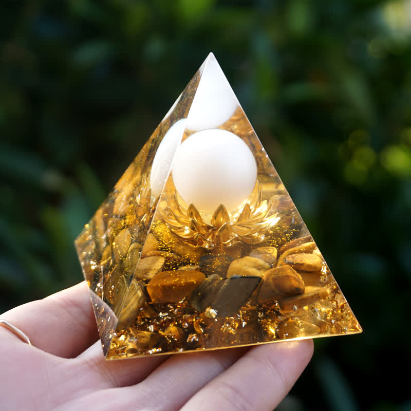 Olivenorma White Agate Sphere With Tiger Eye Lotus Orgone Pyramid - 3.93''*3.93''(10cm X 10cm) - YES PLEASE $8 - image 0