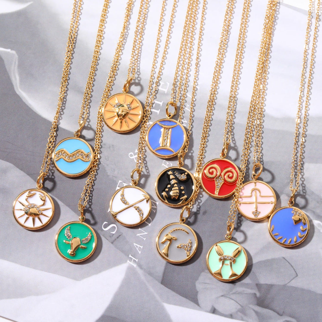 Olivenorma White Zircon Vintage Zodiac Stainless Steel 18k Necklace - image 0