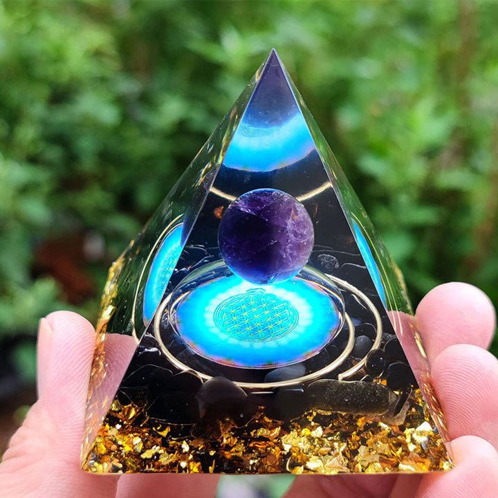 Olivenorma Amethyst Crystal Sphere with Obsidian Orgone Pyramid - 10*10cm - YES PLEASE $8 - image 0