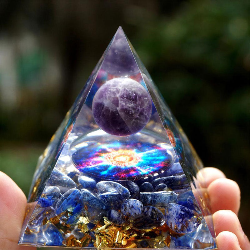 Olivenorma Amethyst Crystal Sphere & Blue Quartz Orgone Pyramid - 10*10cm - YES PLEASE $8 - image 0