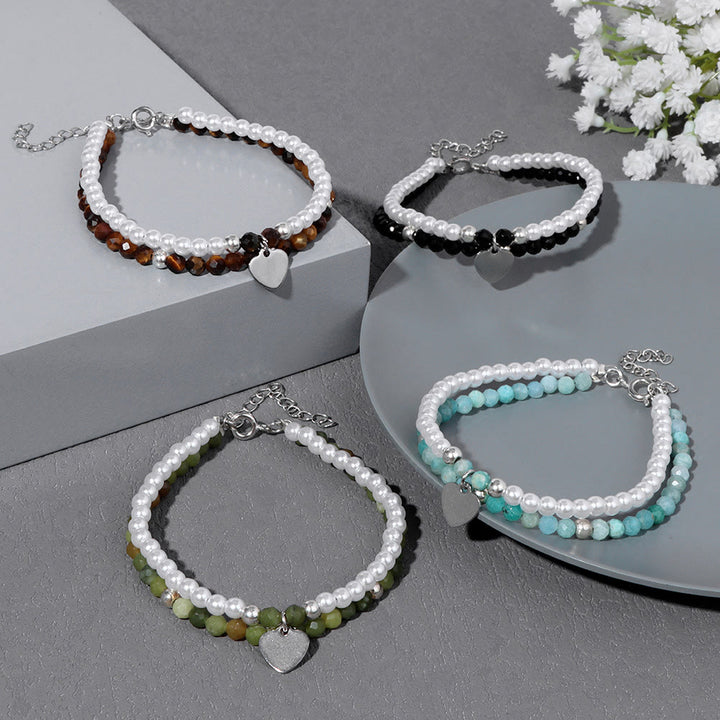 Olivenorma Faceted Stone Pearl Heart Charm Double Layer Bracelet - image 20