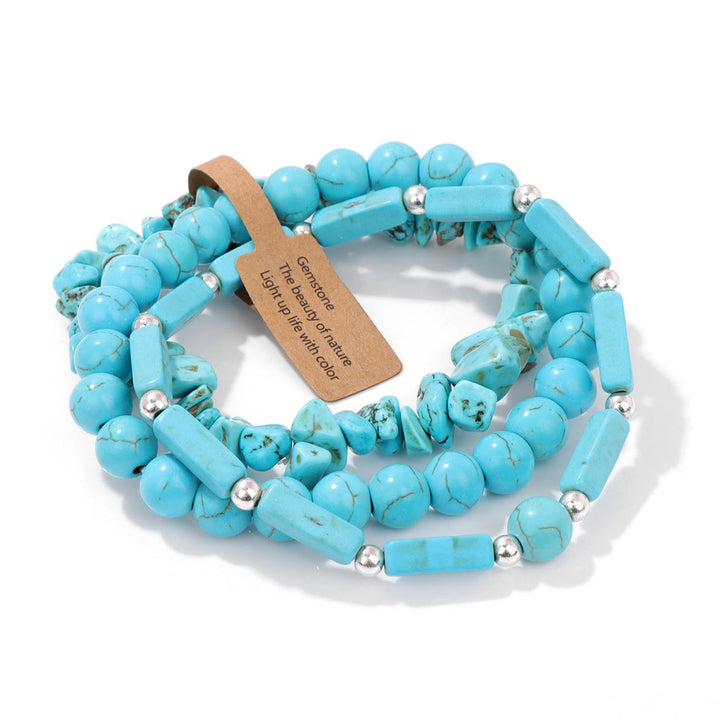 Olivenorma Natural Stone Irregular Three Layer Bracelet Set - Turquoise - image 32