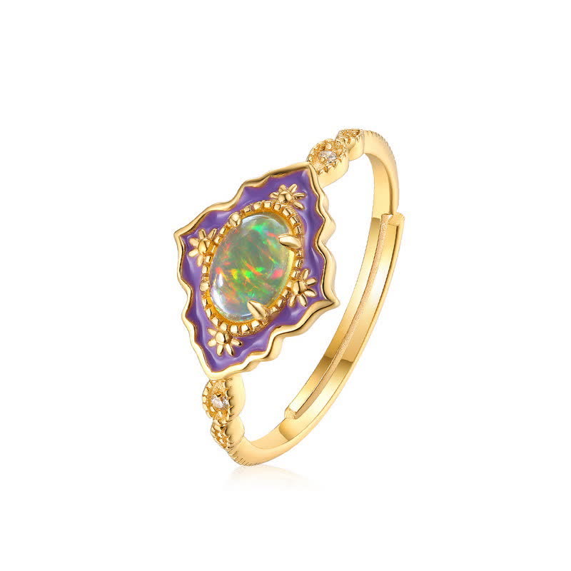 Olivenorma Opal Vintage Open Adjustable Enamel Gold Ring - image 2