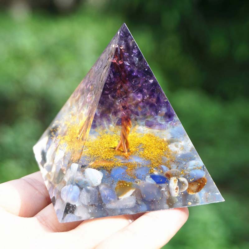 Olivenorma Amethyst Blue Lace Agate Tree Of Life Orgone Pyramid - image 2