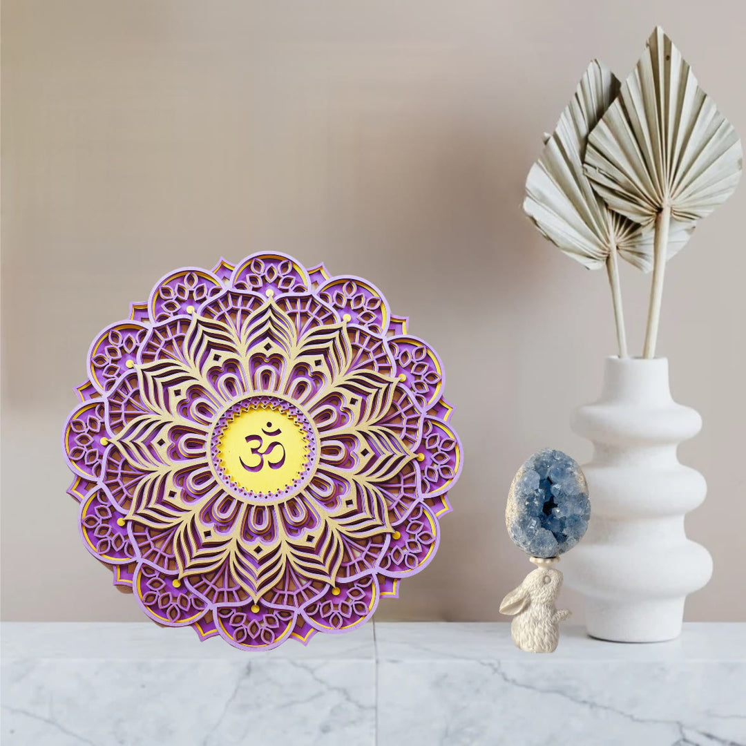 Olivenorma Purple Pink Om Hamsa Chakra 3D Carving Wall Decor - image 3