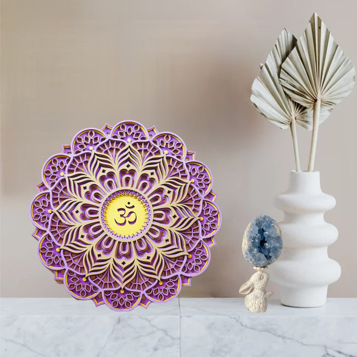 Olivenorma Purple Pink Om Hamsa Chakra 3D Carving Wall Decor - image 3