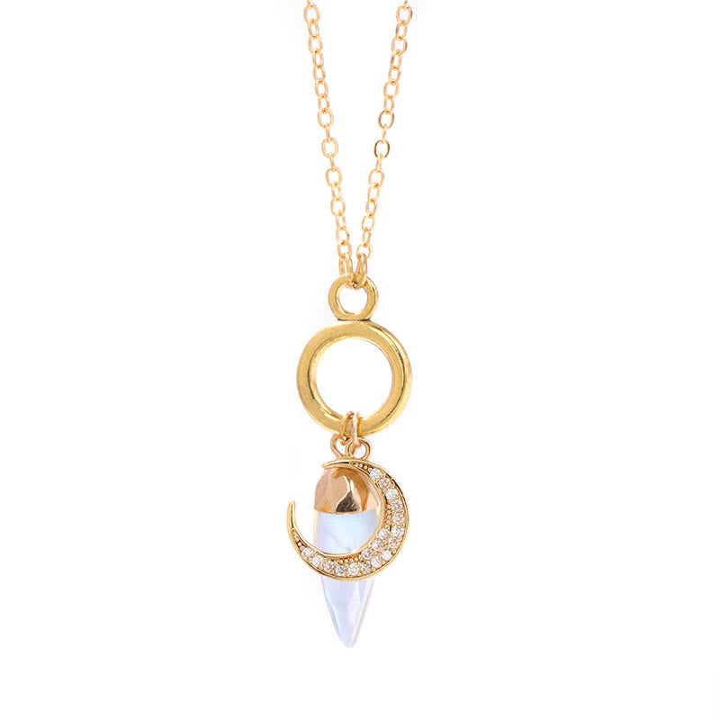 Olivenorma Bullet Crystal Zircon Moon Pendant Necklace - Opalite - image 8