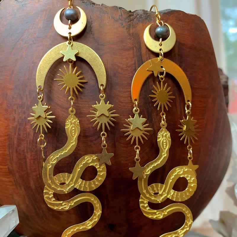 Olivenorma Bohemia Tahitian Pearl Gold Moon Snake Earrings - image 3