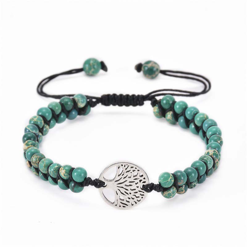 Olivenorma Tree of Life Natural Crystal Double Braided Bracelet - Green Aventurine - image 18