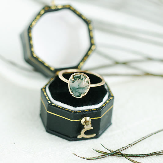 Olivenorma Natural Oval Moss Agate 925 Silver Ring - image 10