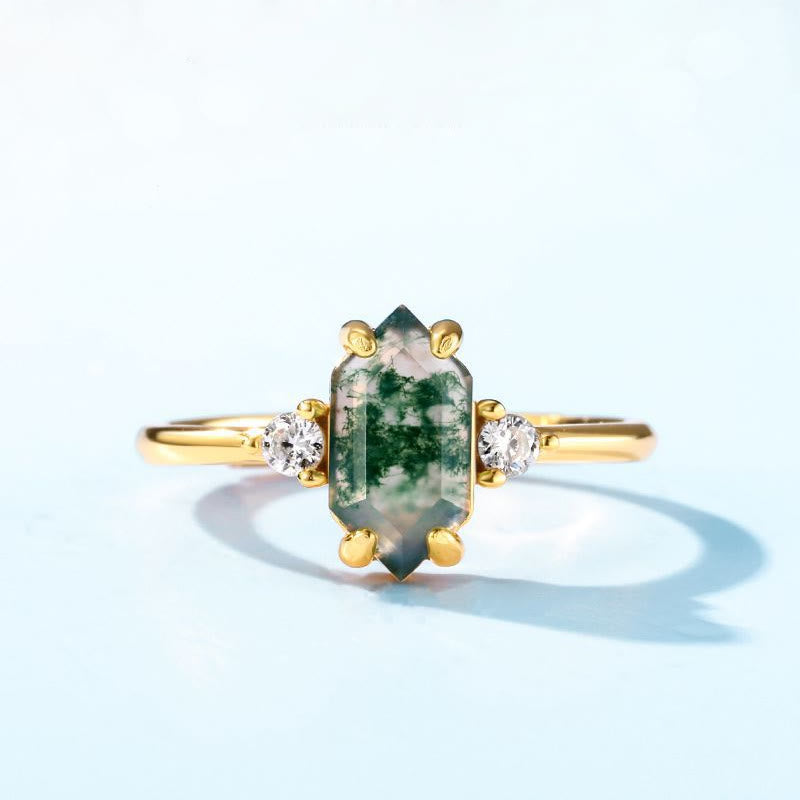 Olivenorma Hexagonal Moss Agate White Zircon S925 Adjustable Ring - image 5