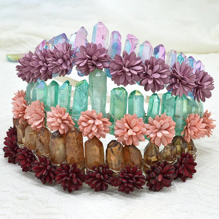 Olivenorma Natural Crystal Rainbow Crown Flower Tiara - image 0