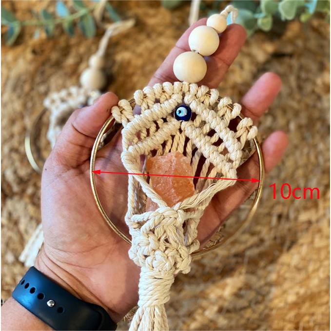 Olivenorma Rose Quartz Evil Eye Weaving Car Pendant Ornament - Large: 10cm - image 1