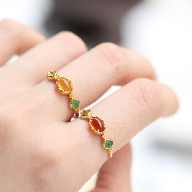 Olivenorma Retro Dainty Amber Gemstone Ring - image 3