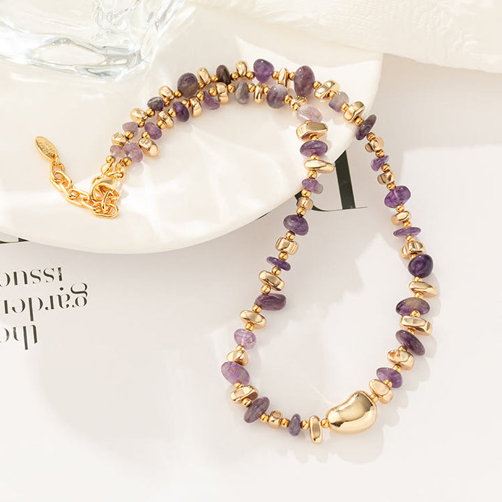 Olivenorma Gold Clavicle Chain Geometric Irregular Amethyst Necklace - image 1