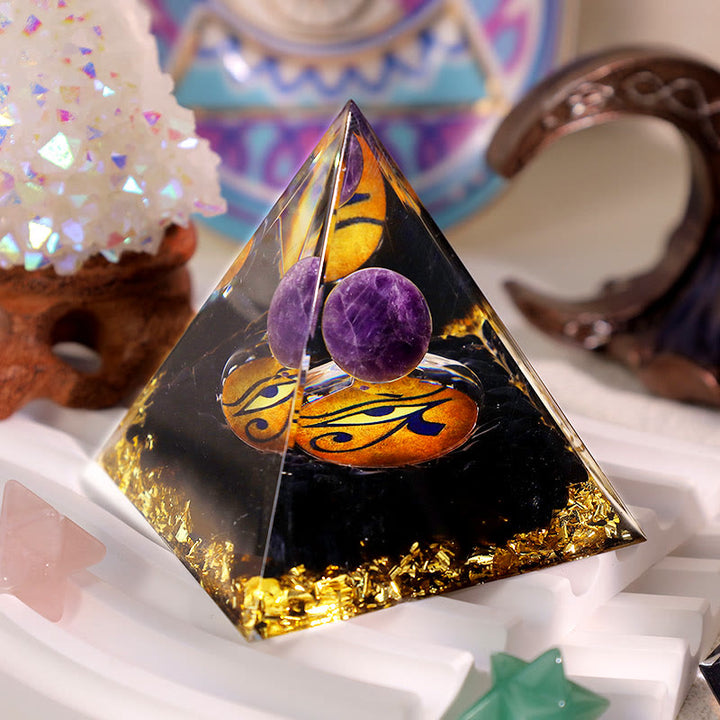 Olivenorma Amethyst Obsidian Eye Of Horus Orgone Pyramid - 3.93''*3.93''(10cm X 10cm) - YES PLEASE $8 - image 0