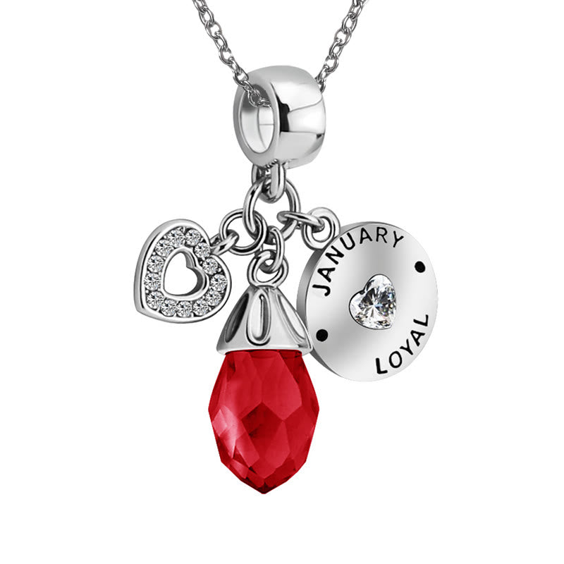Olivenorma Diamond Heart Pendant Birthstone Necklace - January&Garnet - image 0